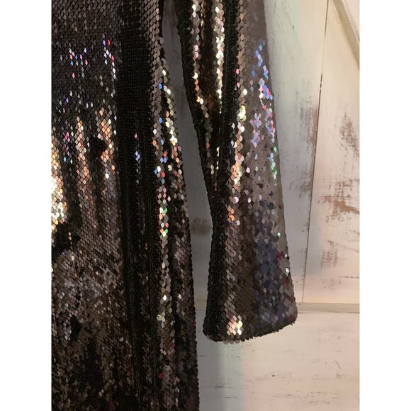 Ted Baker Dress Long Sleeve Embossed Sequin Tube Midi Slit Brown Women's Size 2‎ - Picture 7 of 12